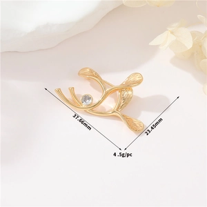 Elegant gold ginkgo leaf brooch with round clear stone for French style jewelry