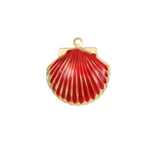 Ozeanischer 14k Gold Muschel-Medaillon-Anhänger mit roter Emaille für die Schmuckherstellung