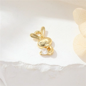 Pendentif lapin en or 14k avec zircon cubique coeur pour création collier
