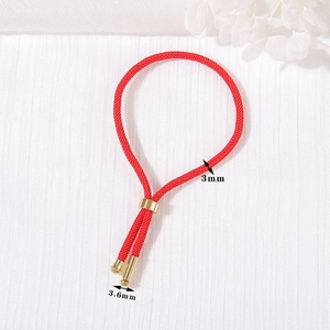 Handmade red braided cord bracelet with 3mm width and adjustable gold metal slide clasp
