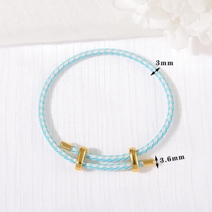 3mm blue and white adjustable woven rope bracelet with gold metal sliding beads