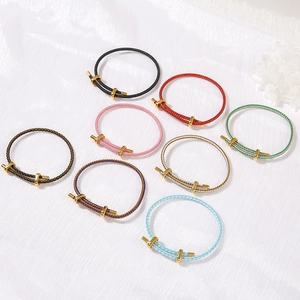 Adjustable woven rope bracelets with gold metal T-buckles in eight various colors