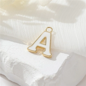 DIY 14k gold plated letter A pendant with white enamel for necklaces and bracelets