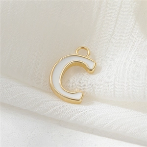 Minimalist 14k gold-plated letter C pendant with white enamel inlay for DIY necklaces