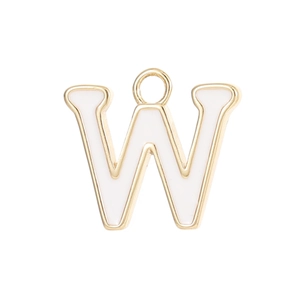 Golden metal alphabet pendant letter W with white enamel inlay for DIY necklaces