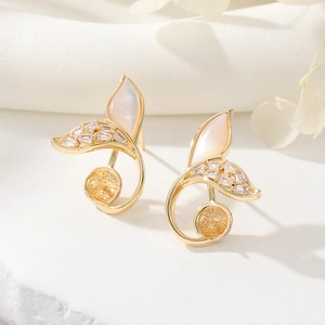 14K gold plated earring finding with mother of pearl and zircon for DIY jewelry making