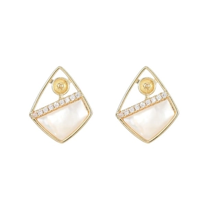 Elegant 14K gold-plated teardrop earrings with mother of pearl and cubic zirconia