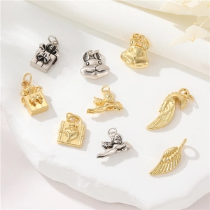 9pcs 14K gold-plated DIY jewelry charms set with angel wings and heart pendants