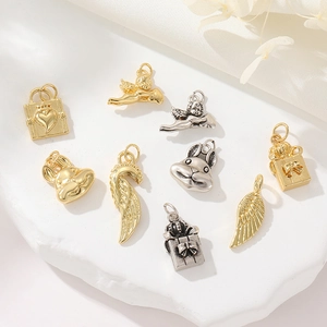 Vintage Copper 14K Gold Plated Pendants Angel Wings Rabbit Heart Lock Gift Box Charms For DIY Necklace Bracelet Making Accessories