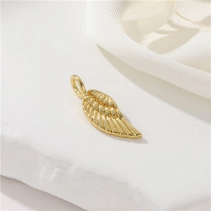 14K gold filled angel wing pendant with detailed feather carving for jewelry making