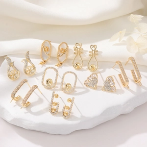 14K Gold Vergoldet Kupfer Mikro Zirkonia Schmetterling Pipa Herz DIY Ohrring Zubehör Für Künstliche Perlen Schmuck Damen