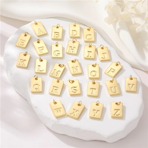14K Verguld Koperen A-Z Engels Alfabet Letter Hanger Rechthoekige Tag Voor DIY Ketting Armband Sieraden Accessoires