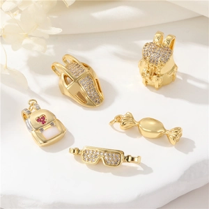 14K Gold Plated Copper Zircon DIY Pendants Creative Backpack Candy Sunglasses Leopard Head Charm For Necklace Jewelry Making