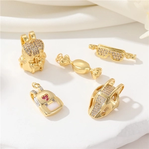 Creative 14K gold plated charms featuring backpack, candy and sneaker designs with zircons
