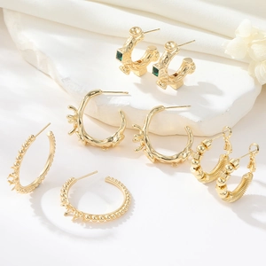 Pendientes de Aro de Cobre Chapados en Oro de 14K Vintage Para Mujer Con Poste de Plata de Ley 925 Pendientes en Forma de C con Gema Verde Cuadrada