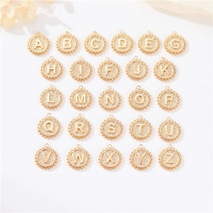 26-piece set of 14K gold plated round alphabet charms for DIY jewelry making