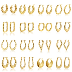 Orecchini a Cerchio Geometrici in Acciaio Inossidabile Placcato Oro 18K Vintage Leggeri Lusso Con Perno in Argento 925