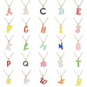 Colorful enamel letter pendants on gold necklaces set from A to Y for women DIY jewelry