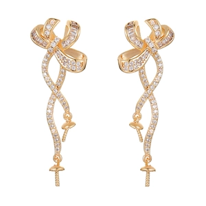 14k Gold gefüllte Schleifen-Ohrringe mit Zirkonia für DIY Perlen-Schmuckherstellung