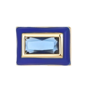 Ciondolo rettangolare placcato oro 14K stile Art Déco con zircone azzurro e smalto