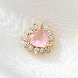 Pendentif cœur en or 14K avec zircon rose et micro-pave de cristaux sur soie fine