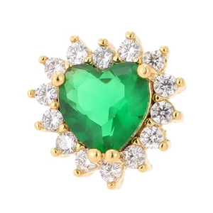 Puce d'oreille cœur en zircon vert plaqué or 14K avec un halo étincelant