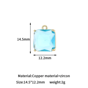 14K vergoldeter quadratischer blauer Zirkon-Anhänger für DIY-Schmuckherstellung und Zubehör