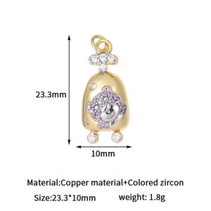 Golden bear pendant with colored cubic zirconia measuring 23.3mm high for DIY jewelry