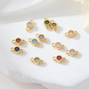 14k gold plated round birthstone pendants with colorful cubic zirconia for DIY jewelry