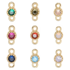 14k gold filled double bail birthstone connectors with 3A cubic zirconia in 9 colors