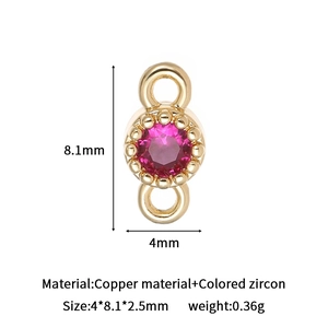 14k gold-filled double loop pink cubic zirconia birthstone connector for DIY jewelry