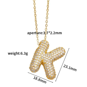 Detailed view of Letter K pendant necklace dimensions showing 23.1mm height and 6.3g weight