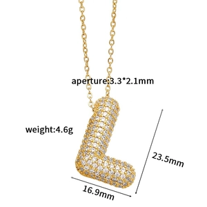 Close-up of letter L pendant with dimensions 23.5mm height and 16.9mm width