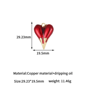 Minimalistischer 14K Gold Herzanhänger mit roter Emaille und Kupfer-Details