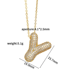 Macro shot of 3D zircon letter Y pendant necklace with precise dimensions 23.7x19.9mm