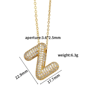 Detailed dimensions of a 3D bubble letter Z pendant necklace with sparkling zircons