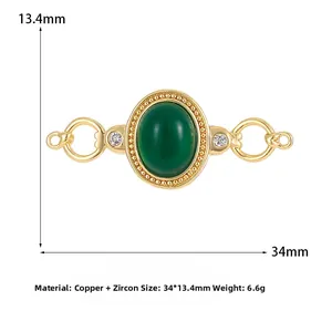 14K vergulde connector met groene steen en zirkonia, afmetingen en productdetails