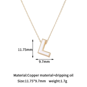 Detail showing letter L pendant dimensions 11.75mm in gold plated copper with white enamel