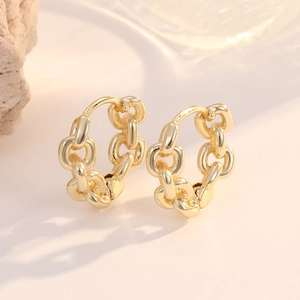 Elegant 14K gold plated chain link huggie earrings for women with high polish finish