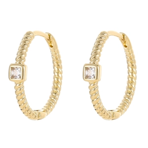 14K gold plated twist chain earrings with square zircon stone in a symmetrical front view