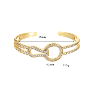 Specifiche dettagliate delle dimensioni per bracciale geometrico in oro e zirconi