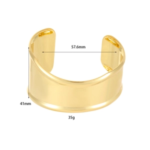 Bracciale a fascia larga oro lucido con dimensioni di 41mm di larghezza e 57,6mm di diametro