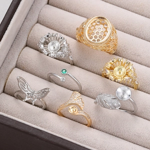 Adjustable 14K gold plated ring settings in velvet box for jewelry DIY making