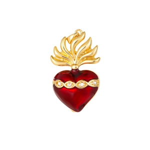 Collana con ciondolo Sacro Cuore in smalto rosso e lega placcata oro con zirconi