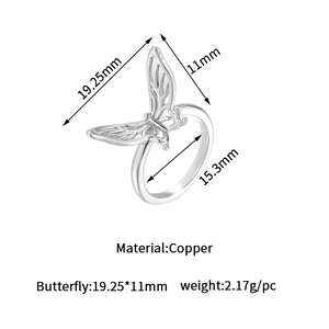 Technical diagram showing 19.25mm butterfly ring dimensions and copper material specs