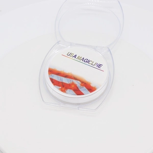 USA Magic Line crystal elastic beading cord in a round transparent storage container