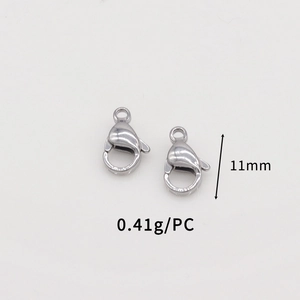 Detail view of 11mm stainless steel lobster clasp with 0.41g weight specifications