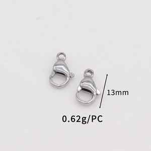 Detail of two 13mm silver stainless steel lobster clasps for DIY jewelry making