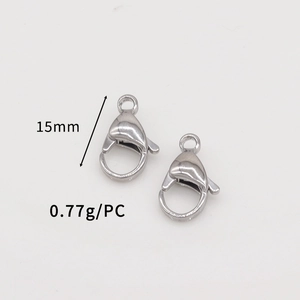 Macro detail of 15mm stainless steel lobster clasp jewelry finding weighing 0.77g