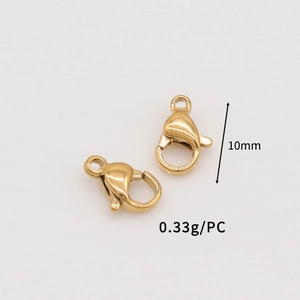 Detail view of 10mm gold stainless steel lobster clasp jewelry fasteners for DIY necklaces